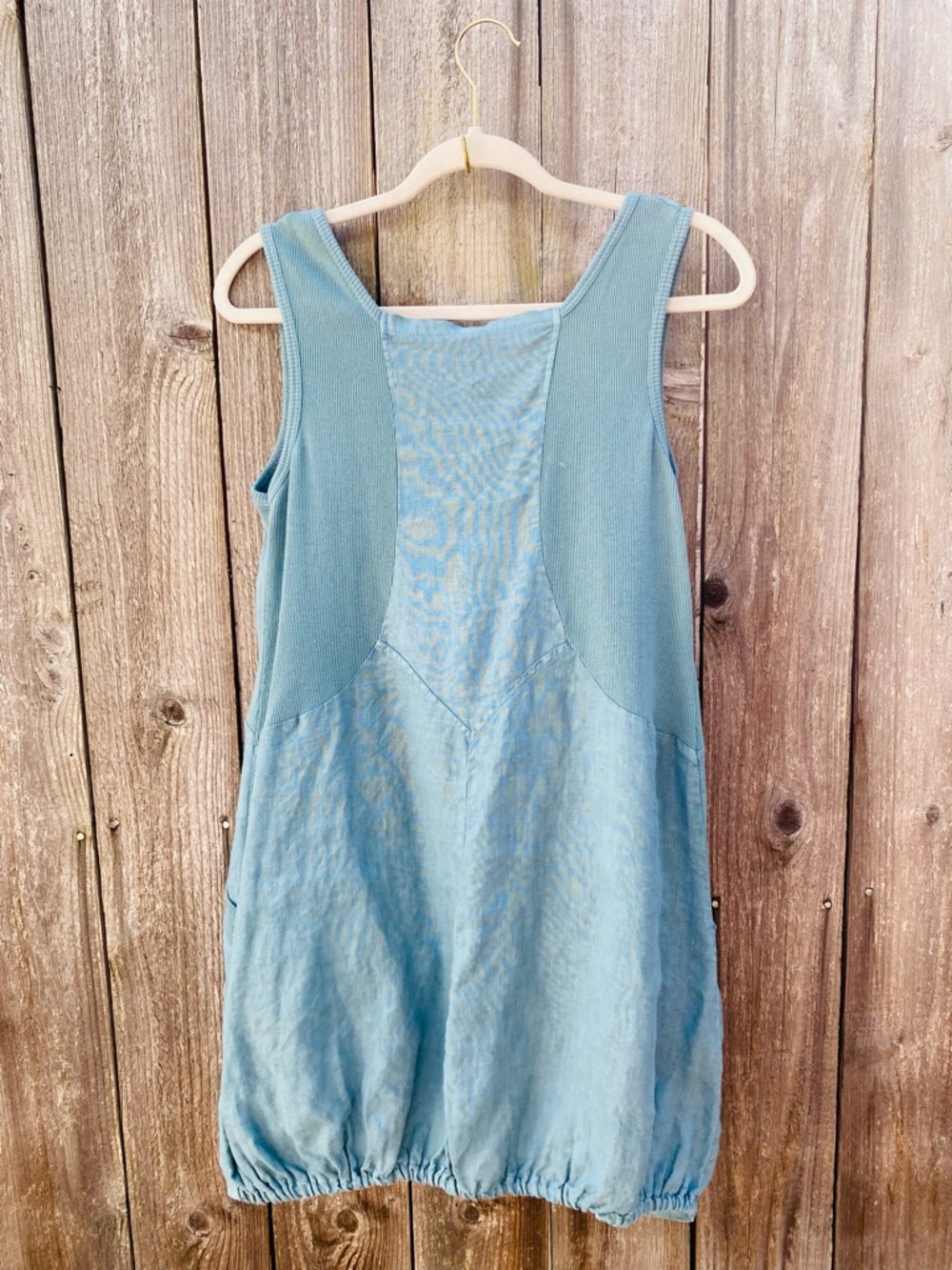Light Blue Linen Scoop Neck Top - Made in Italy